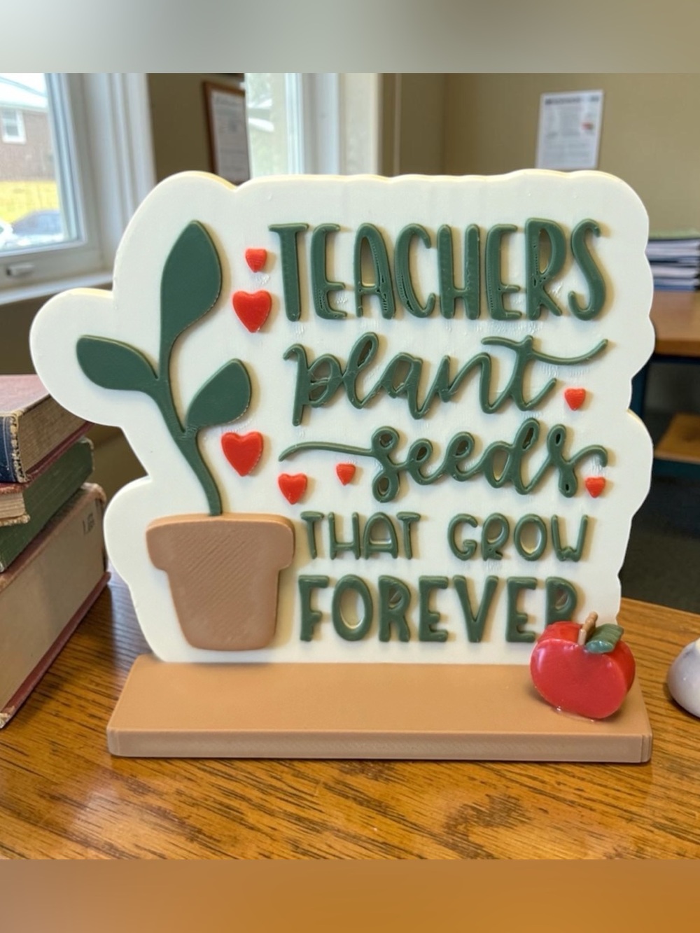 Teachers Plant Seeds That Grow Forever Desk Plaque Sign Apple Teacher Gift NEW
